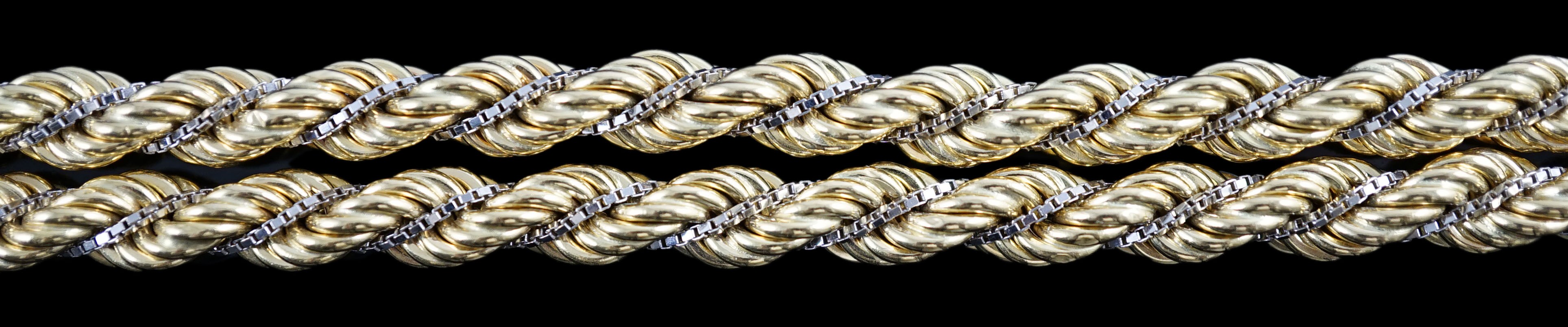 A modern Italian two colour 750 gold rope twist necklace